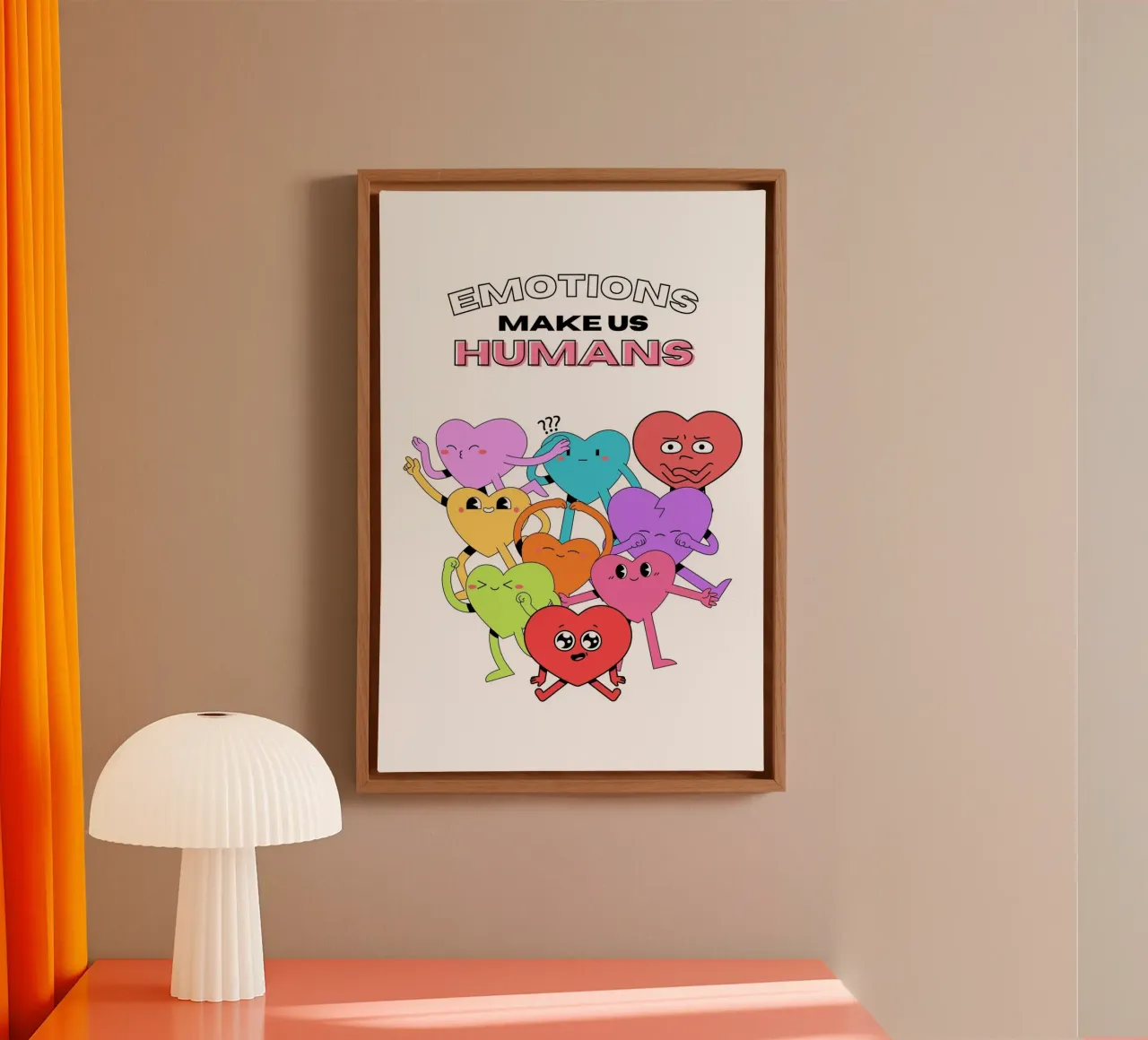 "Emotions Make Us Humans" Heart Characters Art canvas with Floater frame by homdeco