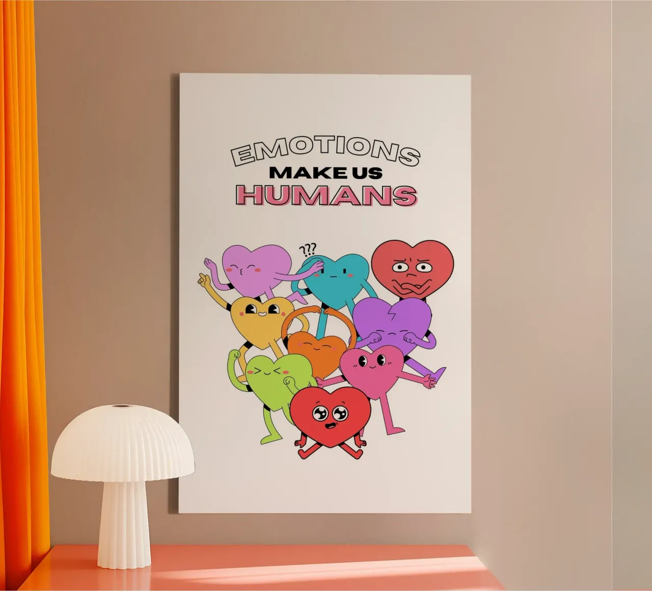 "Emotions Make Us Humans" Heart Characters Art canvas with Floater frame by homdeco
