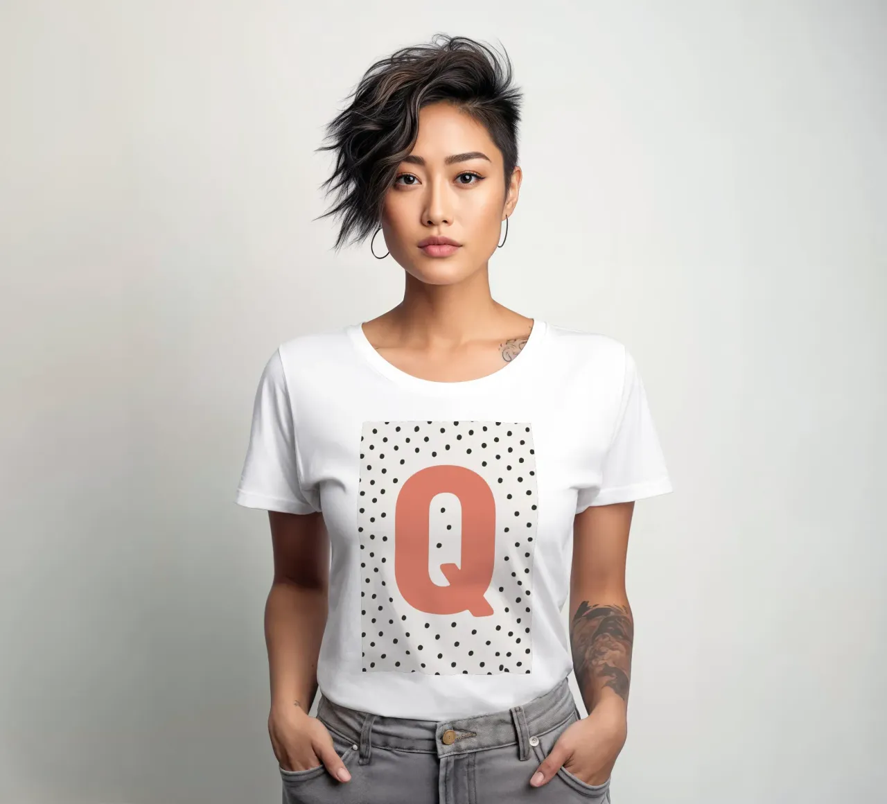 Initial Q on dot pattern - Scandinavian style women's fitted t-shirt by KidzStudio