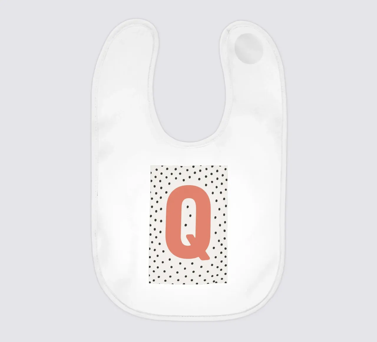 Initial Q on dot pattern - Scandinavian style baby bib by KidzStudio