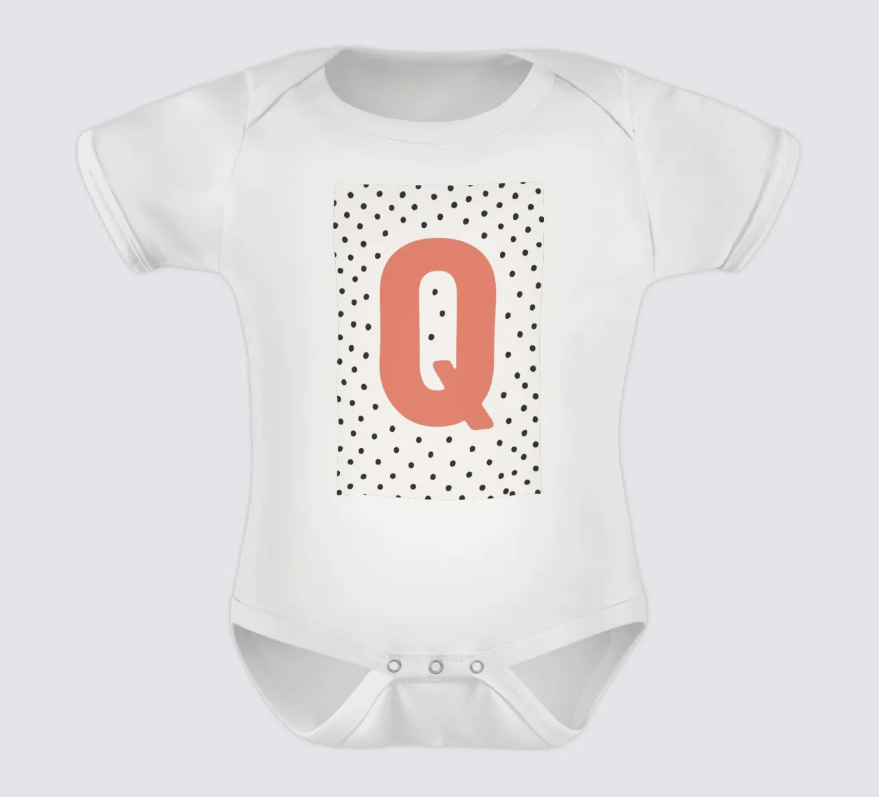 Initial Q on dot pattern - Scandinavian style short-sleeve baby romper by KidzStudio
