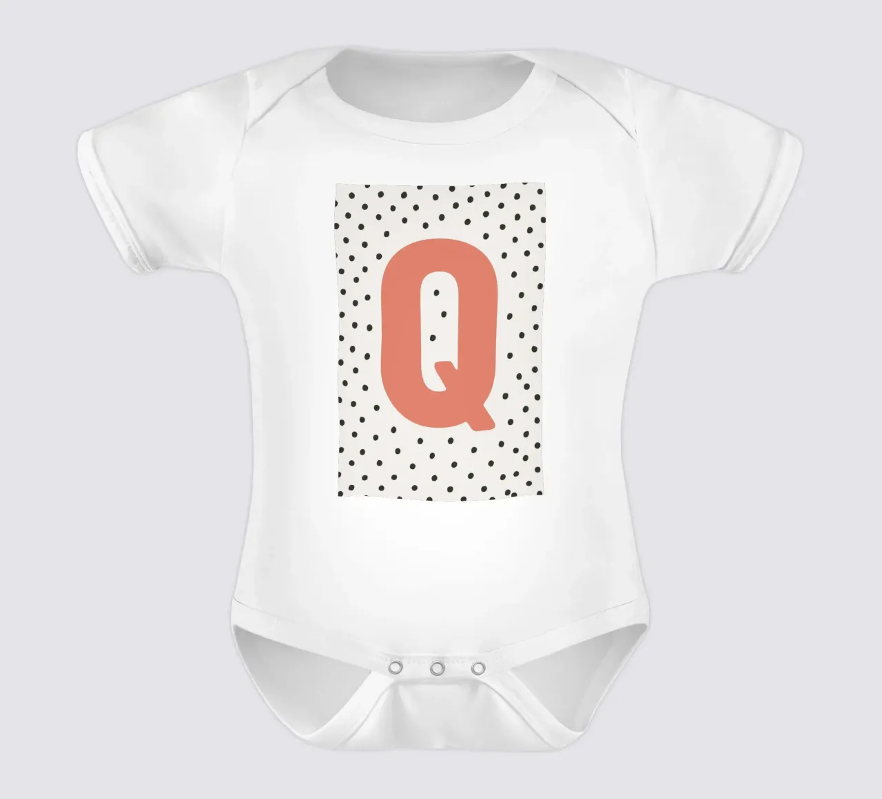 Initial Q on dot pattern - Scandinavian style short-sleeve baby romper by KidzStudio