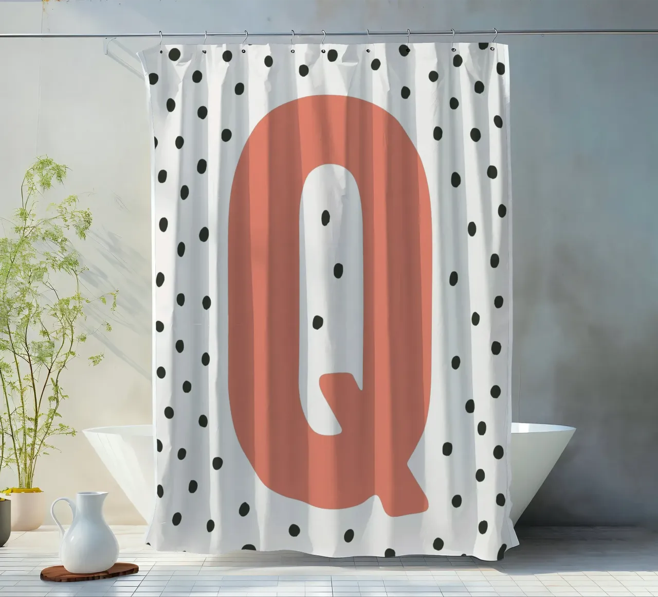 Initial Q on dot pattern - Scandinavian style shower curtain by KidzStudio