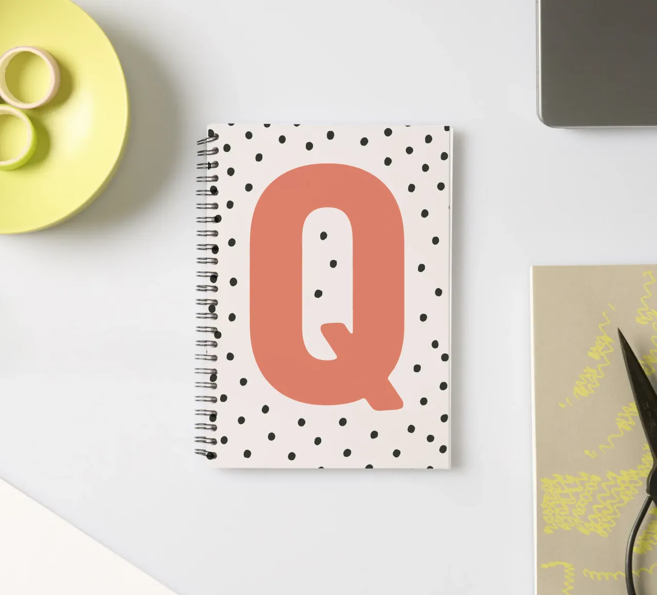 Initial Q on dot pattern - Scandinavian style spiral notebook by KidzStudio