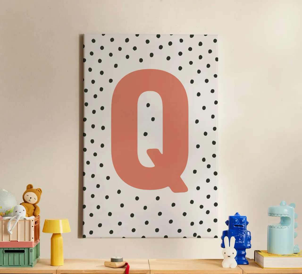 Initial Q on dot pattern - Scandinavian style canvas by KidzStudio