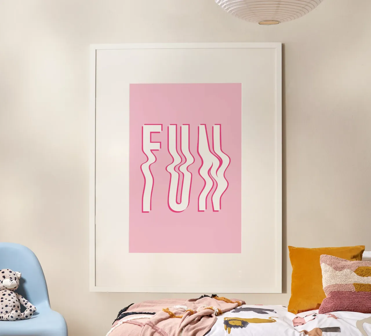 Testo "FUN" in fusione - Stampa d'arte estetica rosa ondulata poster con telaio in alluminio da homdeco