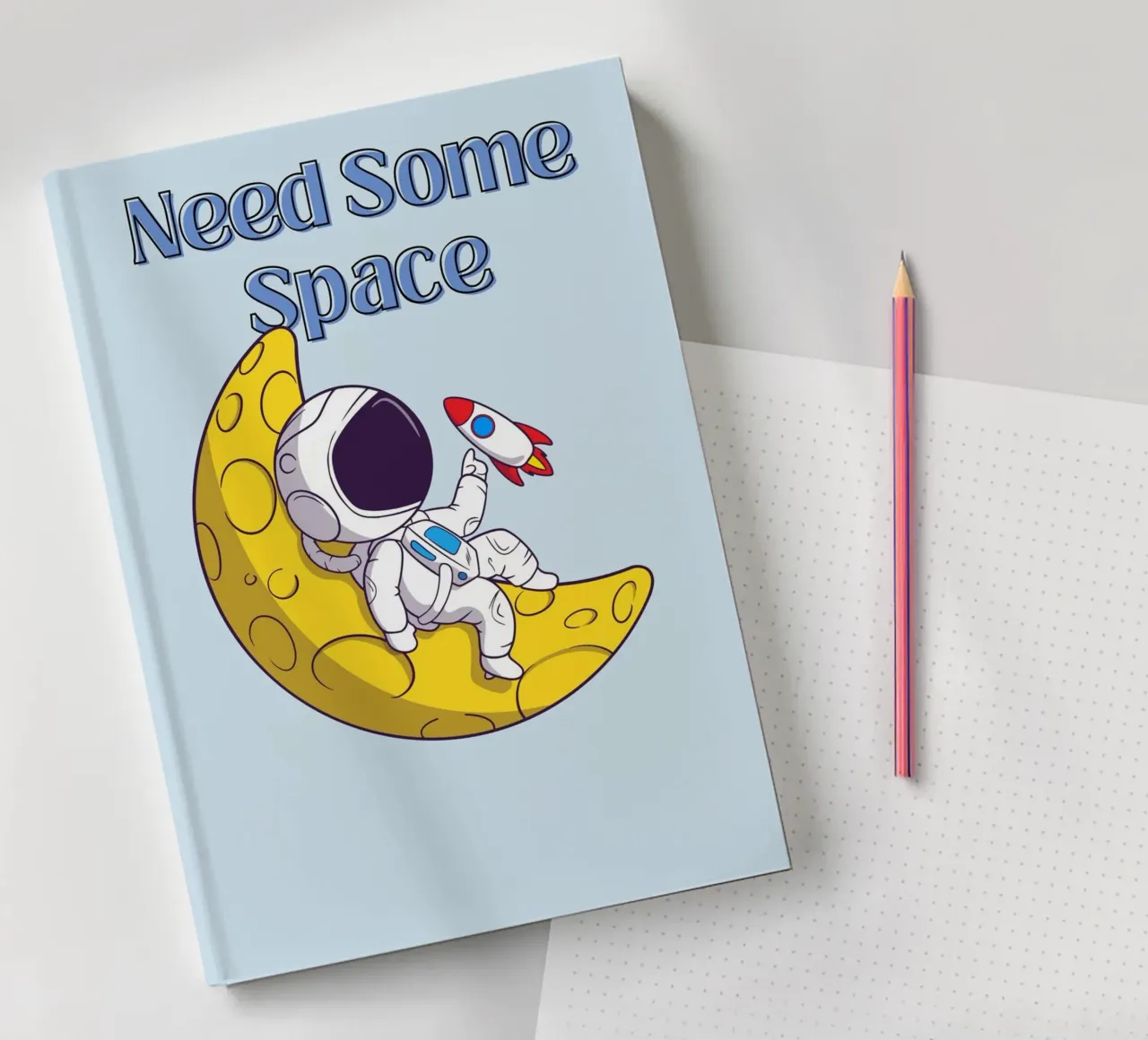"Need Some Space" Astronaut on Moon - Fun Sci-Fi Art notebook by homdeco