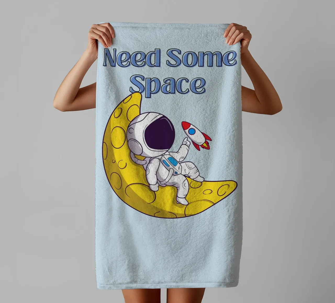 "Need Some Space" Astronaut on Moon - Fun Sci-Fi Art towel by homdeco
