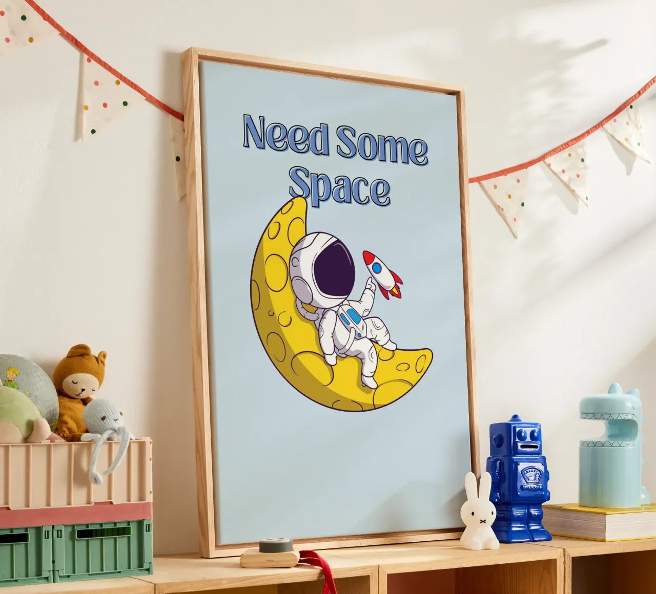 "Need Some Space" Astronaut on Moon - Fun Sci-Fi Art canvas with Floater frame by homdeco