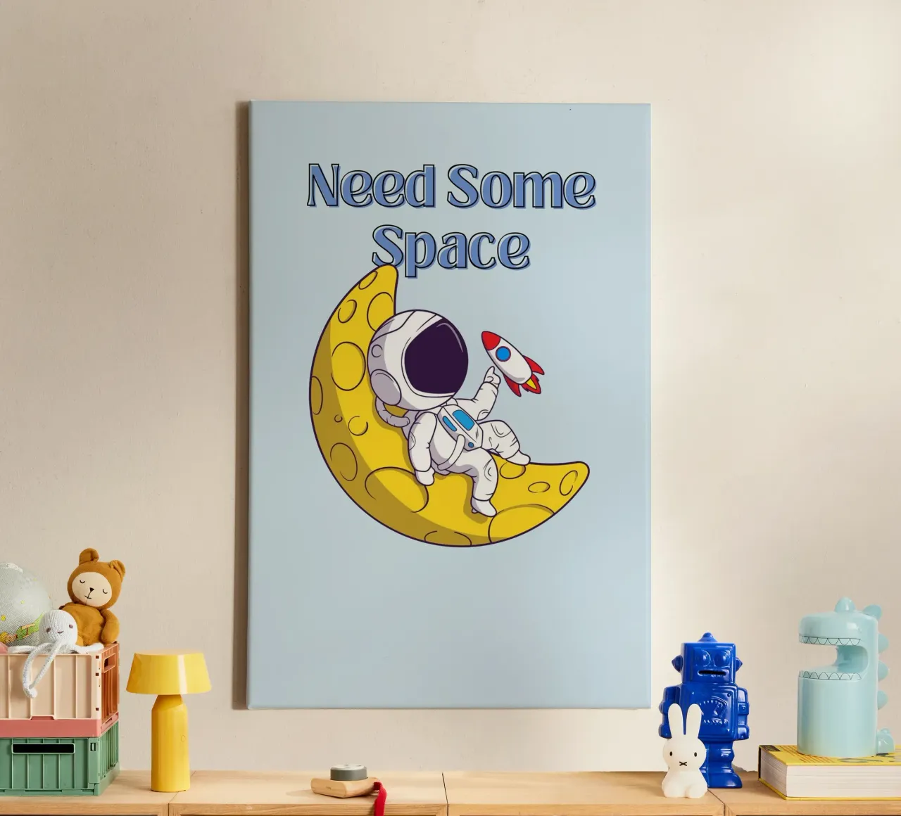 "Need Some Space" Astronaut on Moon - Fun Sci-Fi Art canvas with Floater frame by homdeco