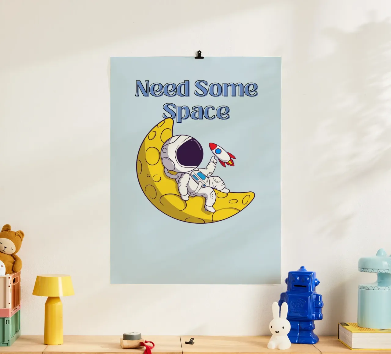 Astronaute "Need Some Space" sur la Lune - Fun Sci-Fi Art poster de homdeco