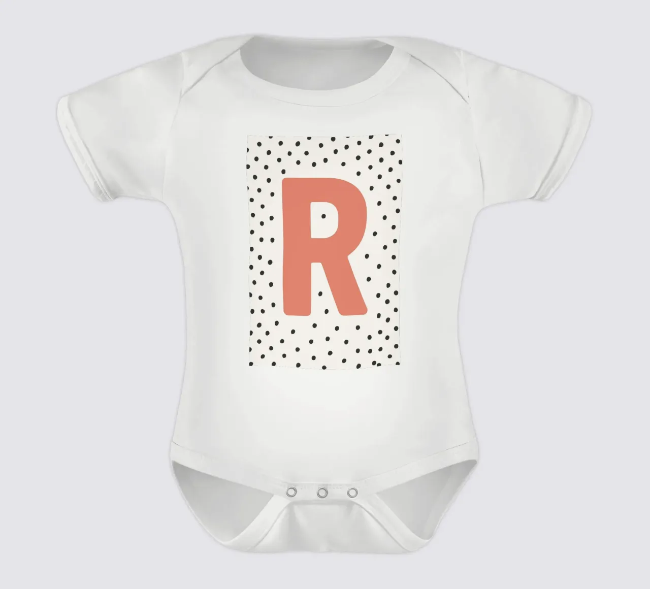 Initial R on dot pattern - Scandinavian style short-sleeve baby romper by KidzStudio