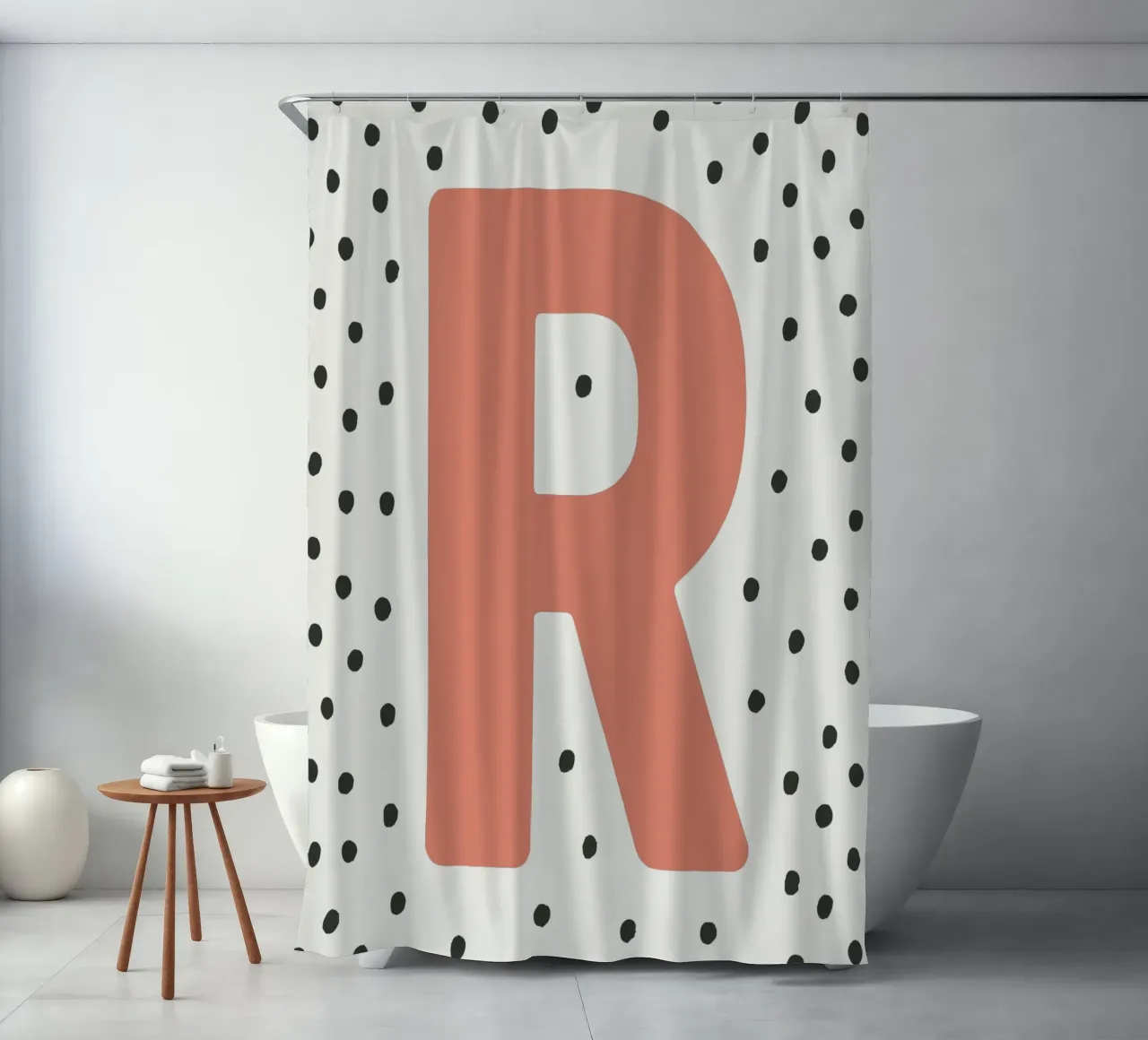 Initial R on dot pattern - Scandinavian style shower curtain by KidzStudio