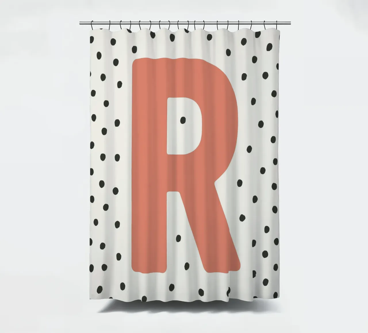 Initial R on dot pattern - Scandinavian style shower curtain by KidzStudio