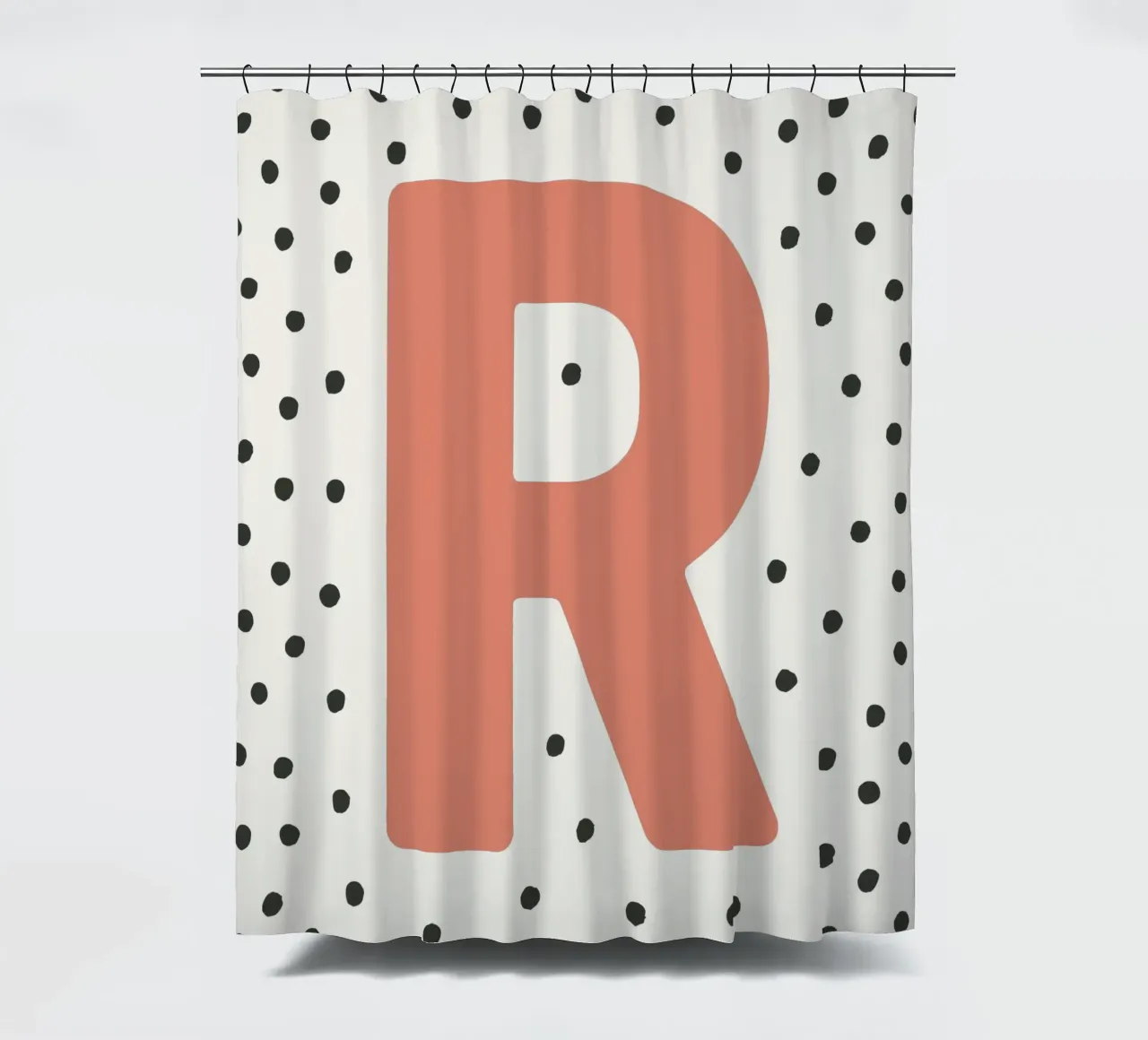 Initial R on dot pattern - Scandinavian style shower curtain by KidzStudio