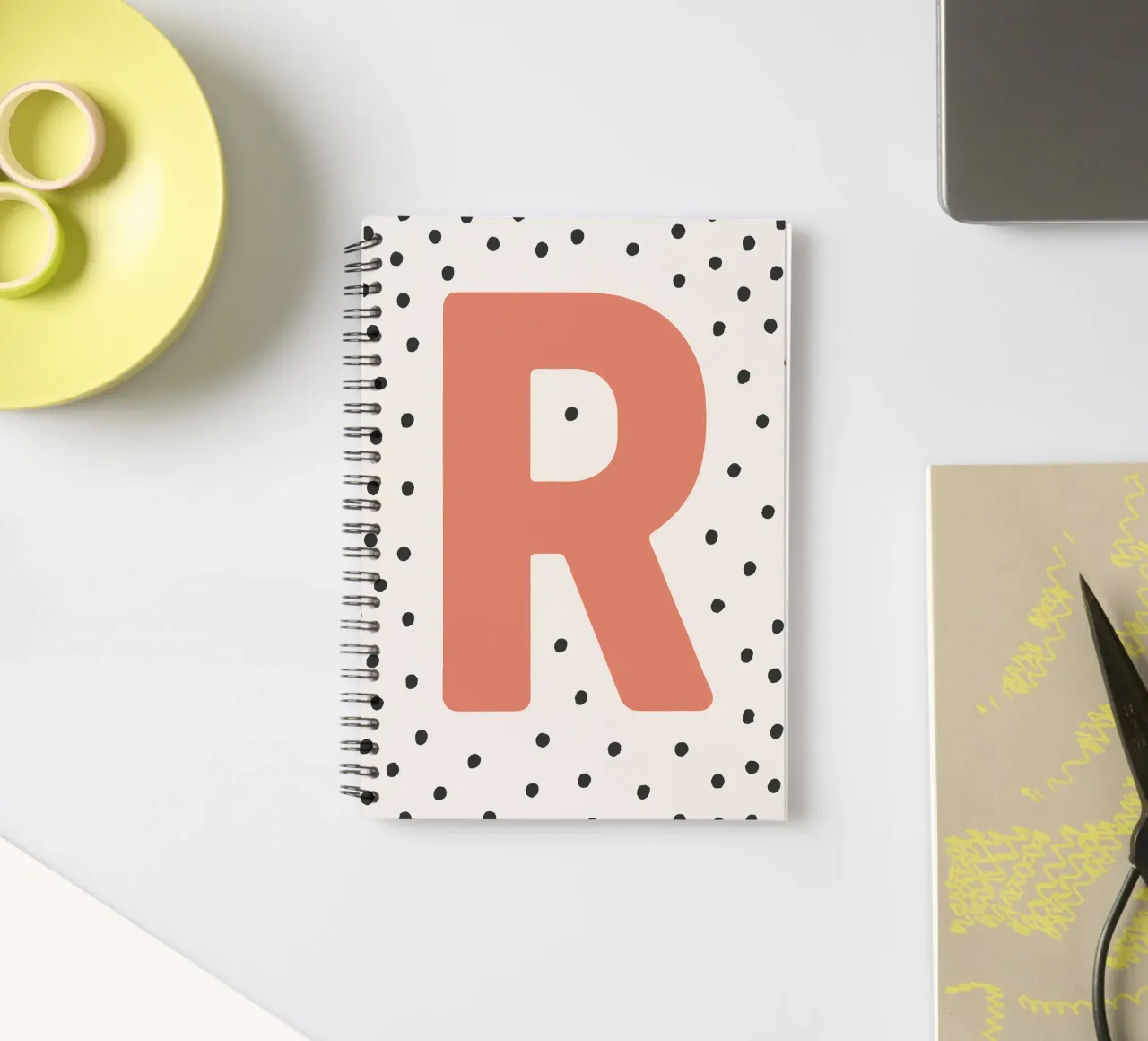 Initial R on dot pattern - Scandinavian style spiral notebook by KidzStudio