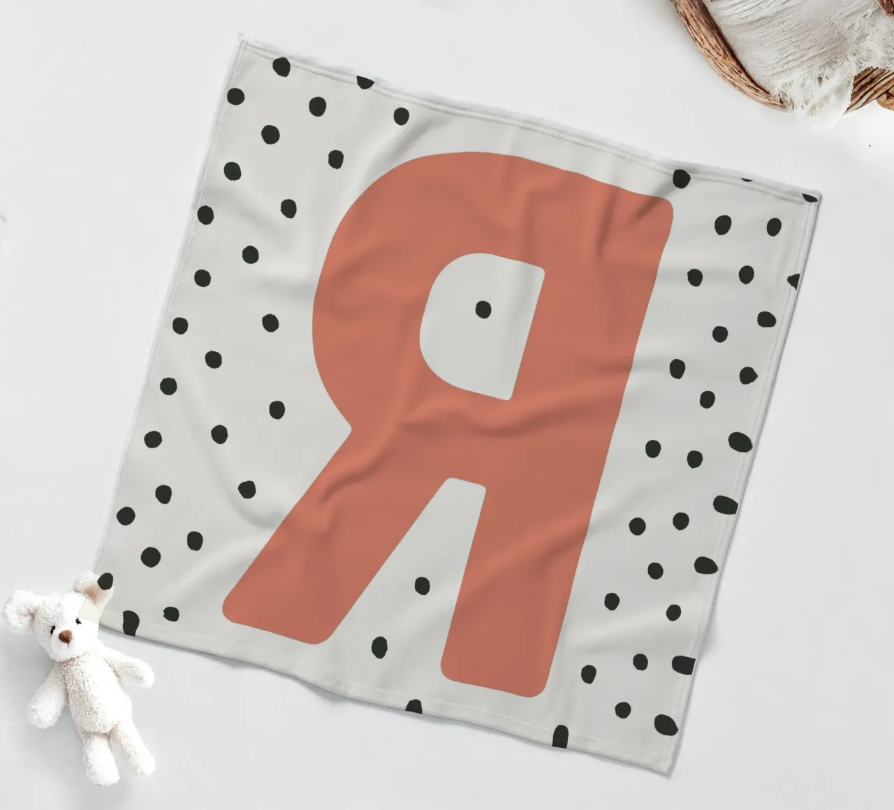 Initial R on dot pattern - Scandinavian style fleece blanket by KidzStudio
