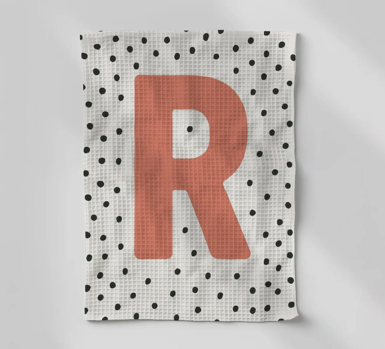 Initial R on dot pattern - Scandinavian style tea towel by KidzStudio