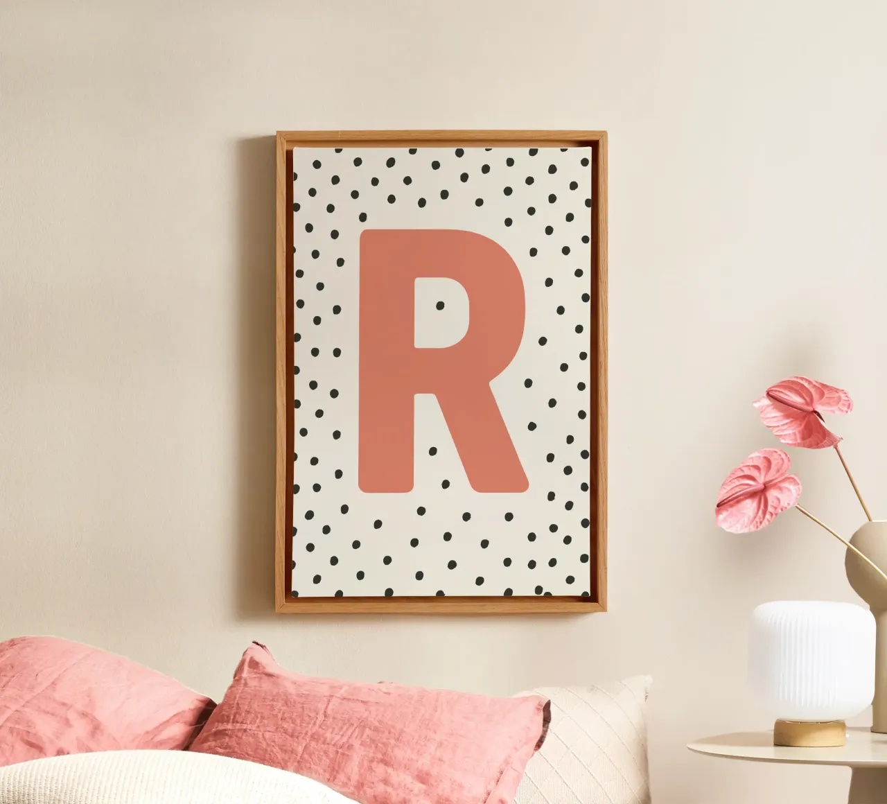Initial R on dot pattern - Scandinavian style canvas by KidzStudio