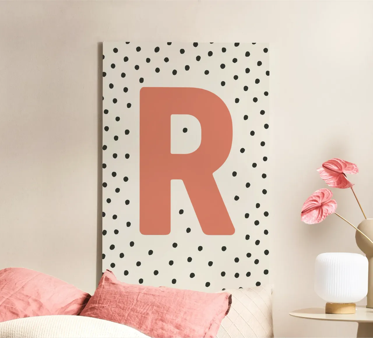 Initial R on dot pattern - Scandinavian style canvas by KidzStudio