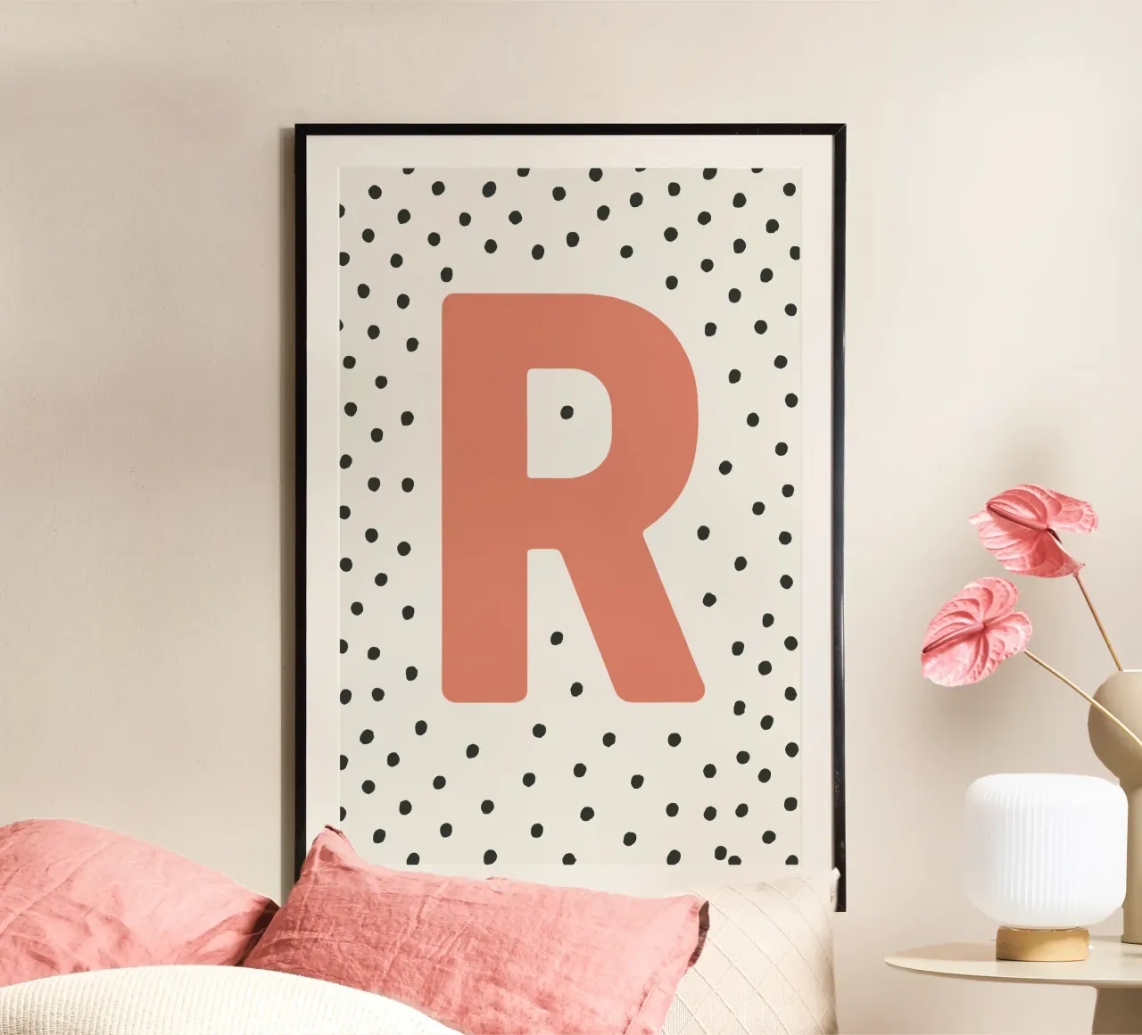 Initial R on dot pattern - Scandinavian style hahnemühle by KidzStudio