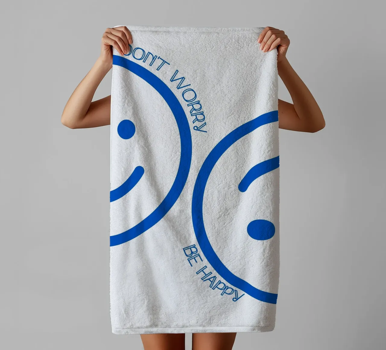 "Don't Worry Be Happy" Blaue Smiley Gesichter Kunst Handtuch von homdeco