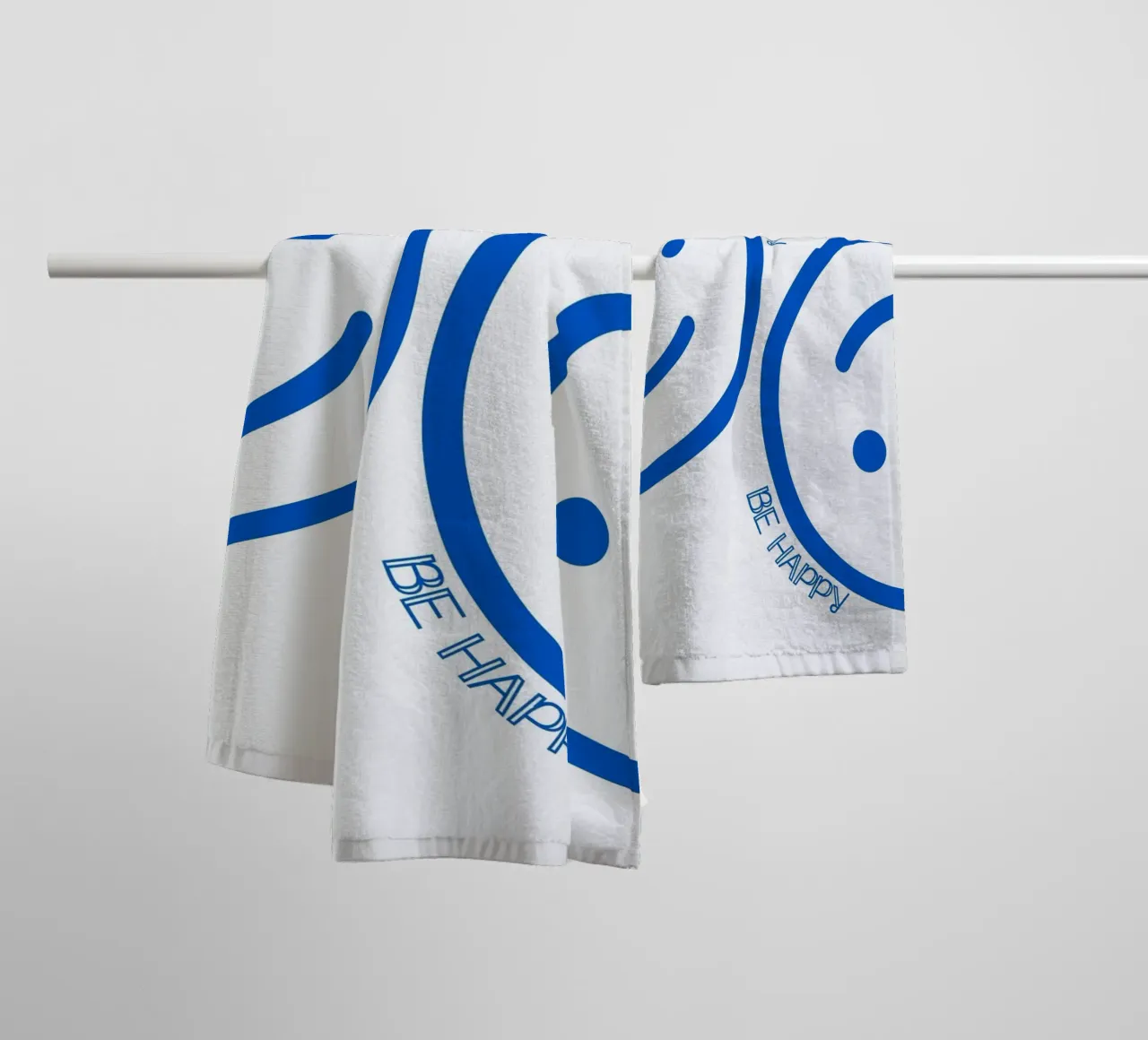 "Don't Worry Be Happy" Blaue Smiley Gesichter Kunst Handtuch von homdeco