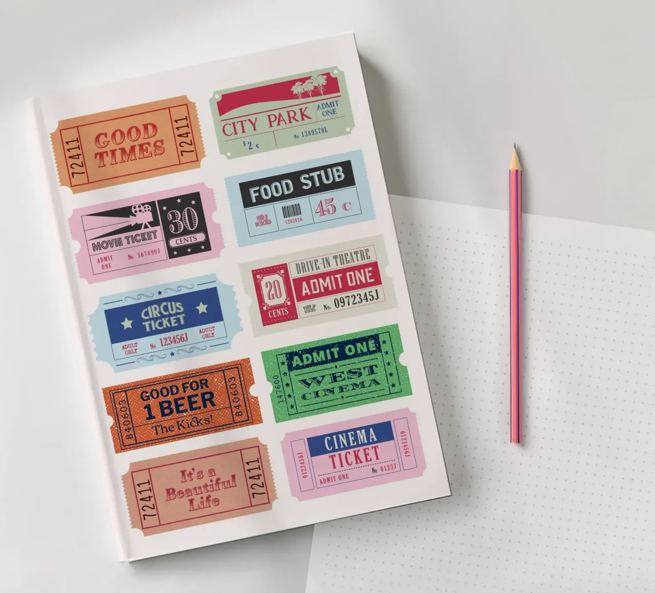 Vintage Tickets Collection - Retro Pop Art Print notebook by homdeco