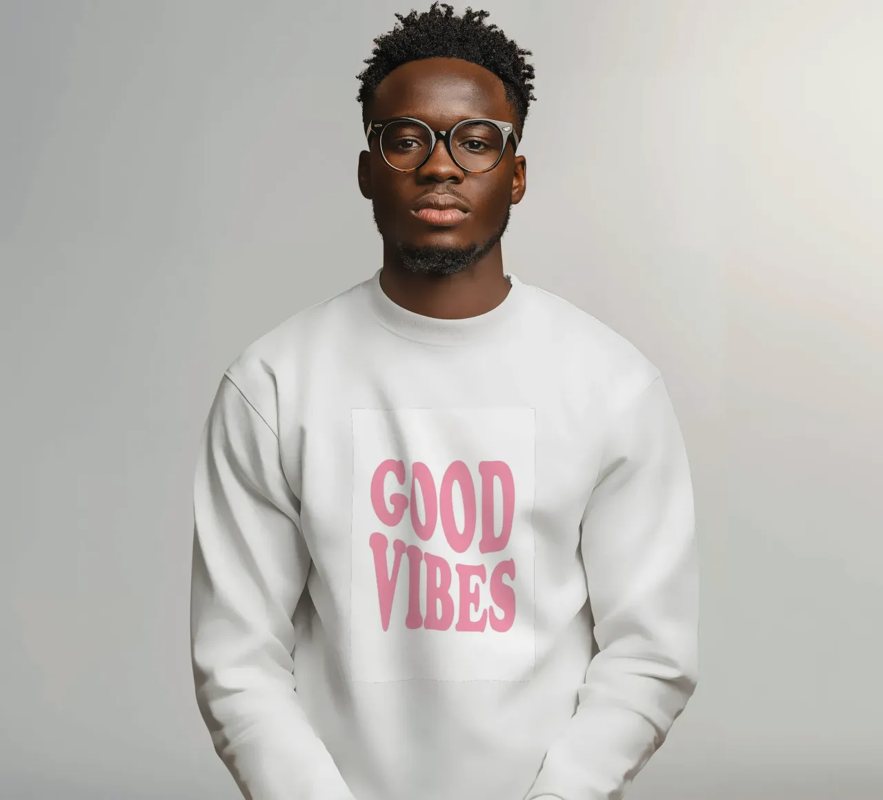 GOOD VIBES - Pink Retro Bubble Font Art Print felpa da homdeco