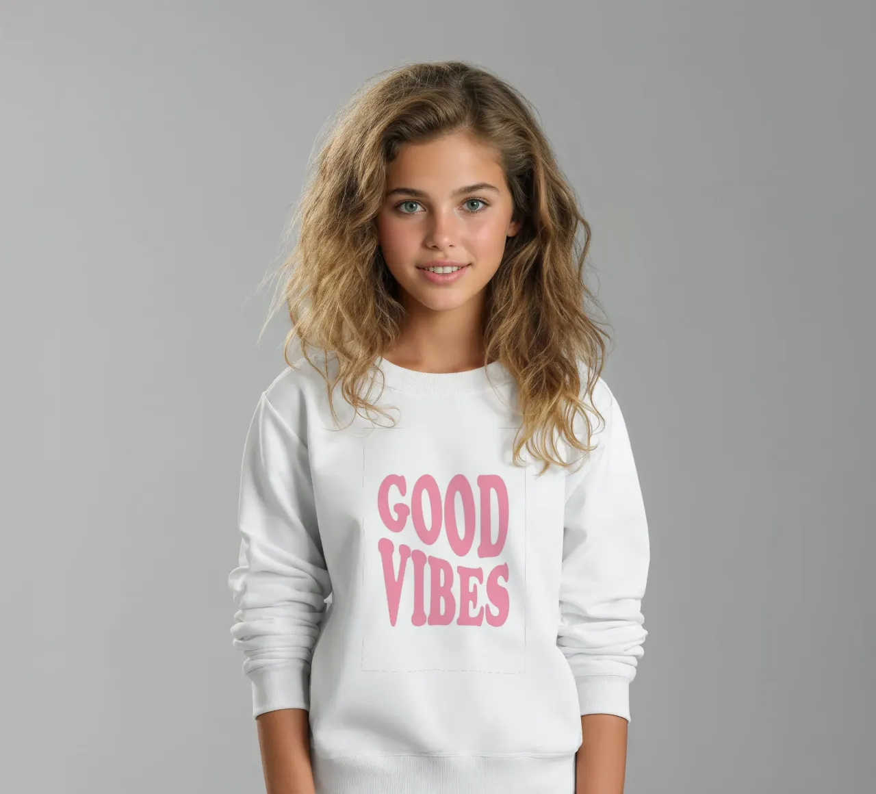 GOOD VIBES - Pink Retro Bubble Font Art Print felpa bambino da homdeco