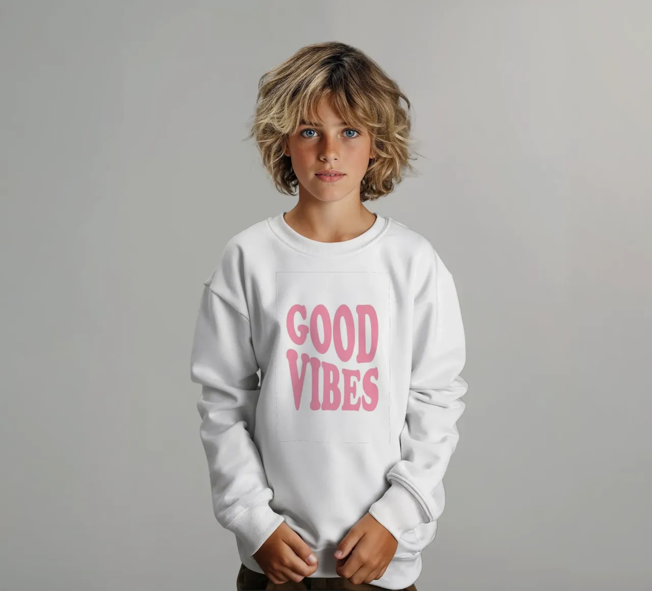 GOOD VIBES - Pink Retro Bubble Font Art Print felpa bambino da homdeco
