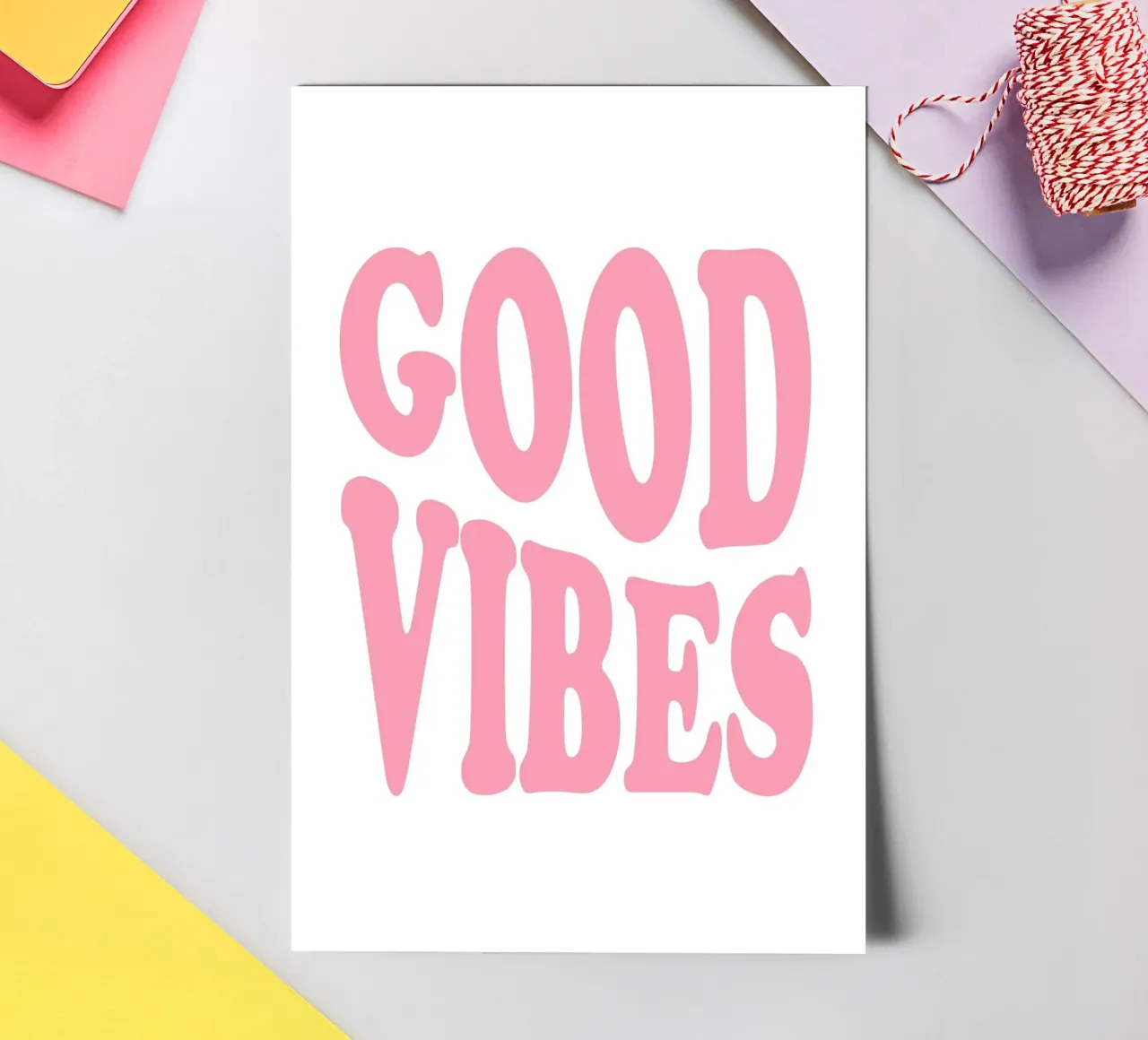 GOOD VIBES - Pink Retro Bubble Font Art Print sticker sheet by homdeco