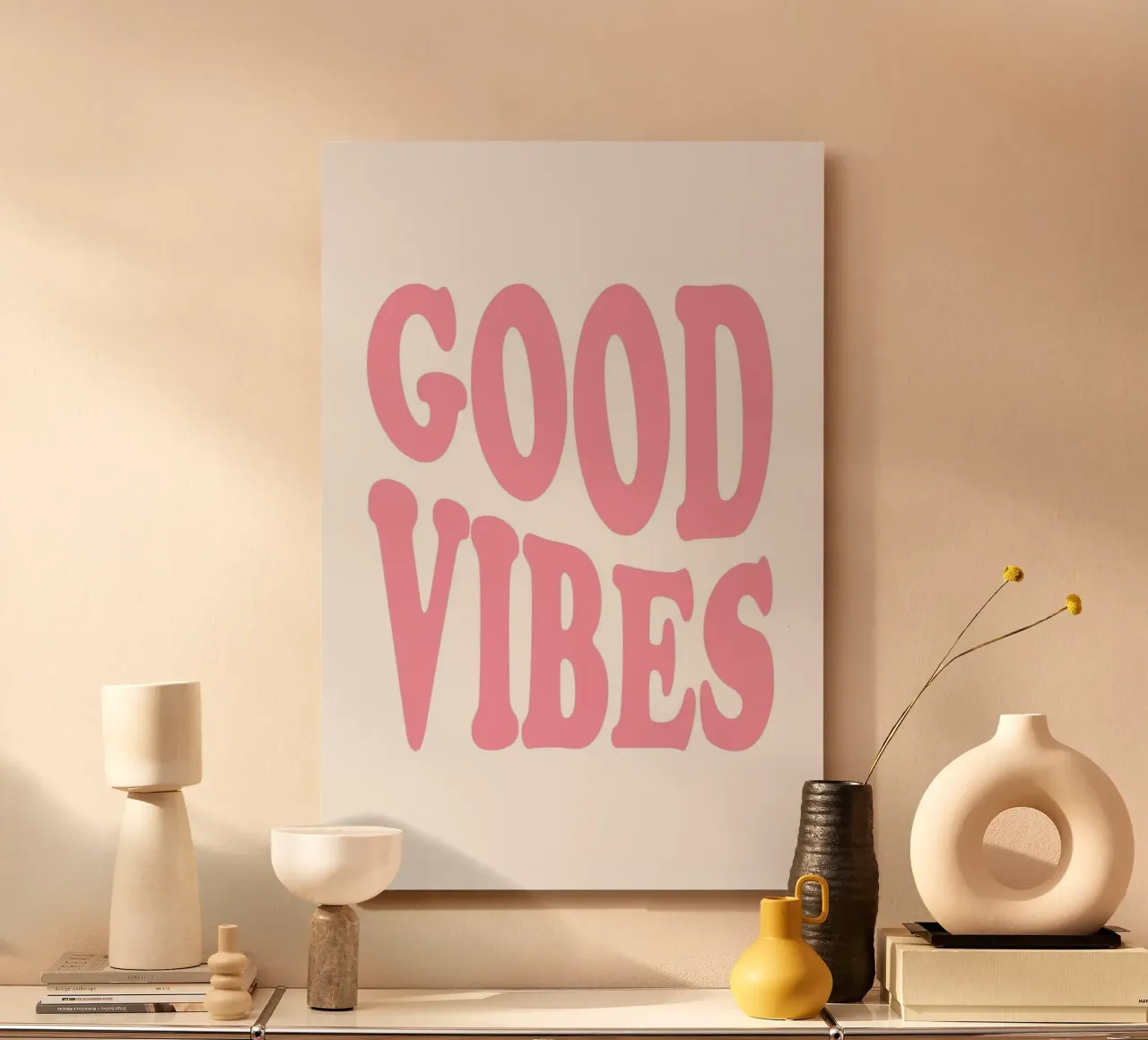 GOOD VIBES - Rosa Retro Bubble Font Art Print aluminio dibond de homdeco