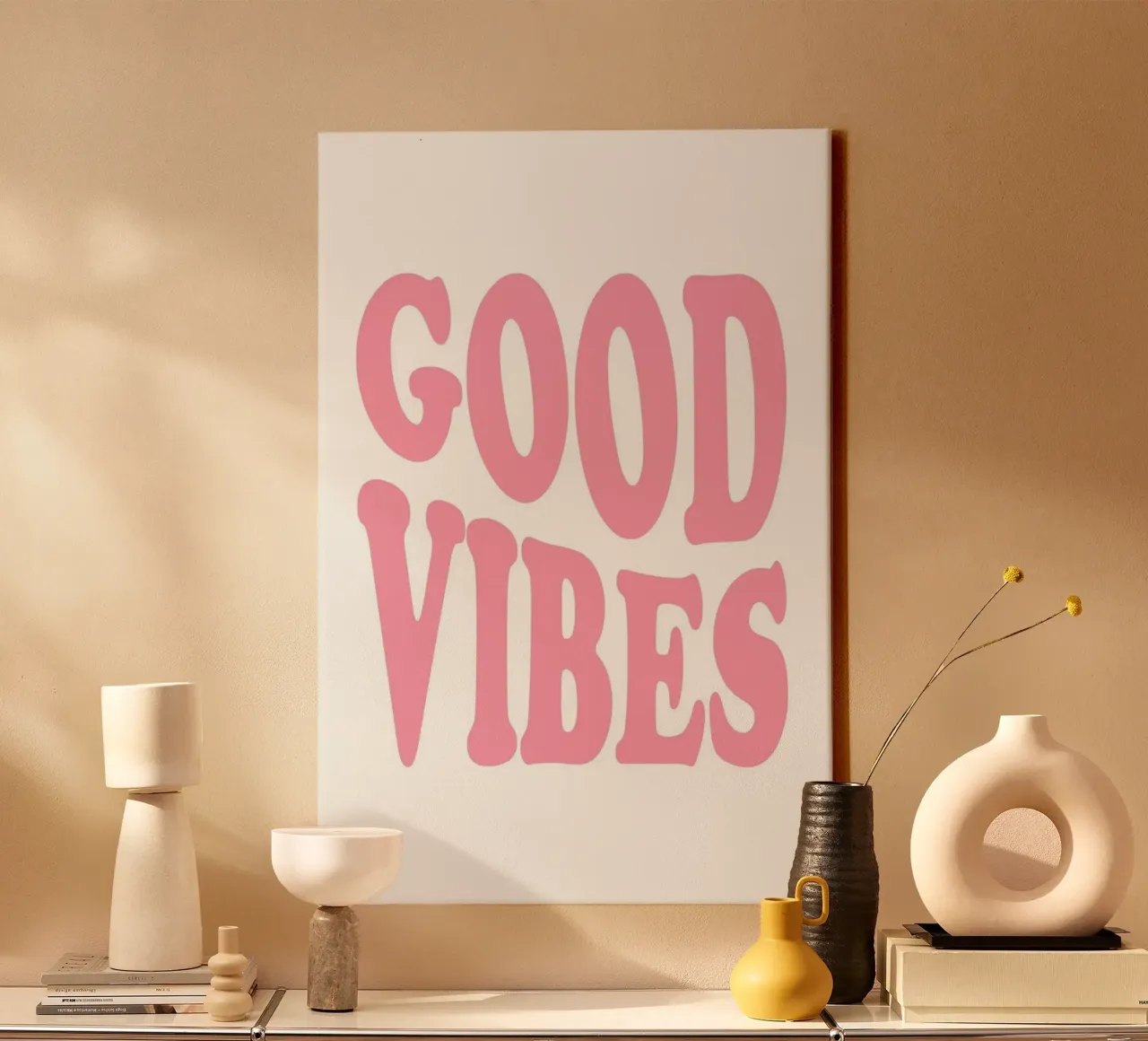GOOD VIBES - Pink Retro Bubble Font Art Print canvas by homdeco