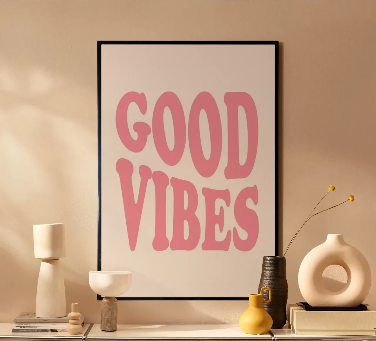 GOOD VIBES - Pink Retro Bubble Font Art Print carta hahnemühle da homdeco