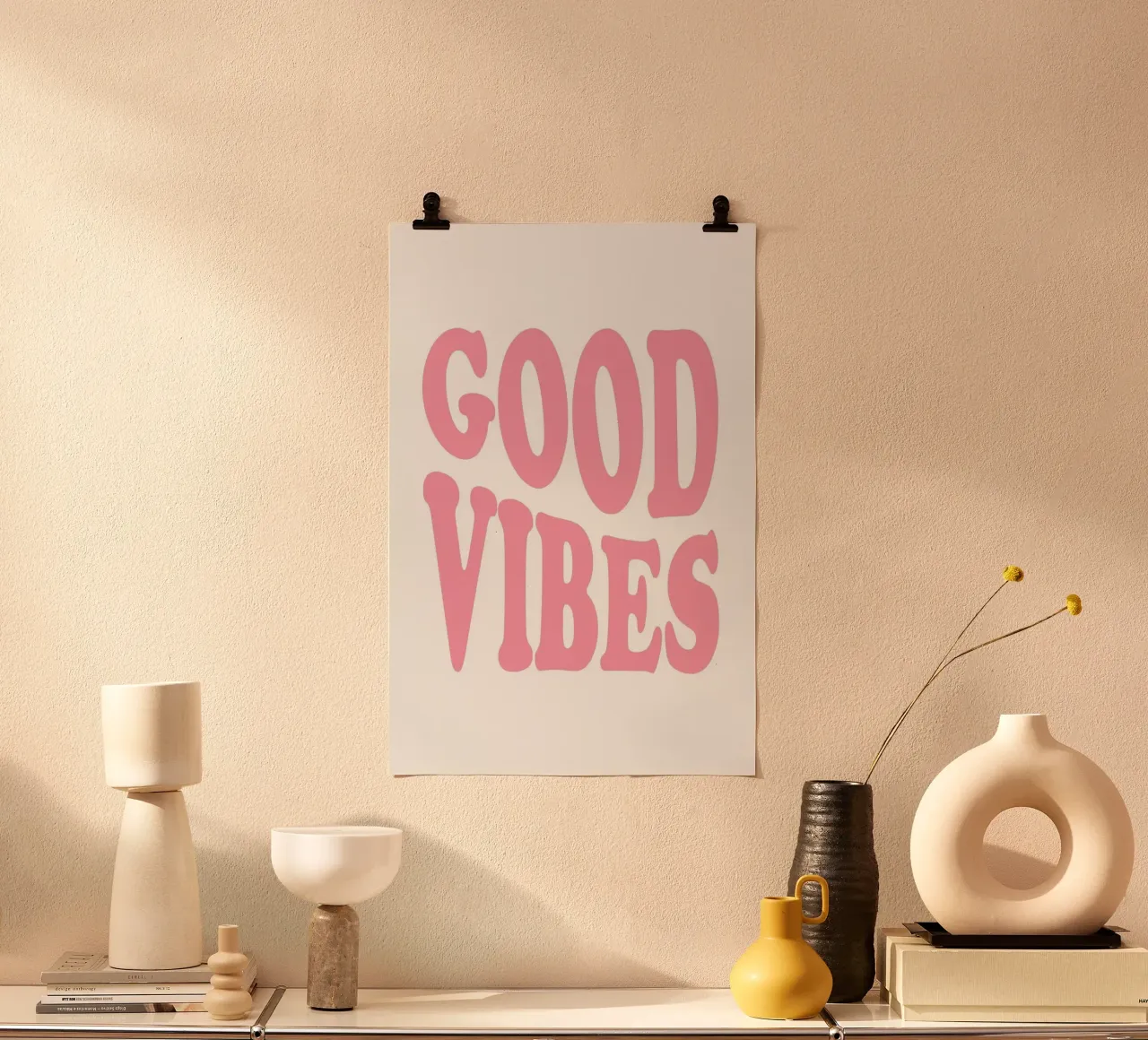 GOOD VIBES - Pink Retro Bubble Font Art Print carta hahnemühle da homdeco