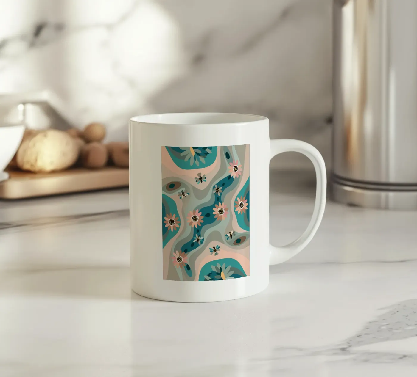 Abstract Flower Pattern ceramic mug by HAPPY SHOP