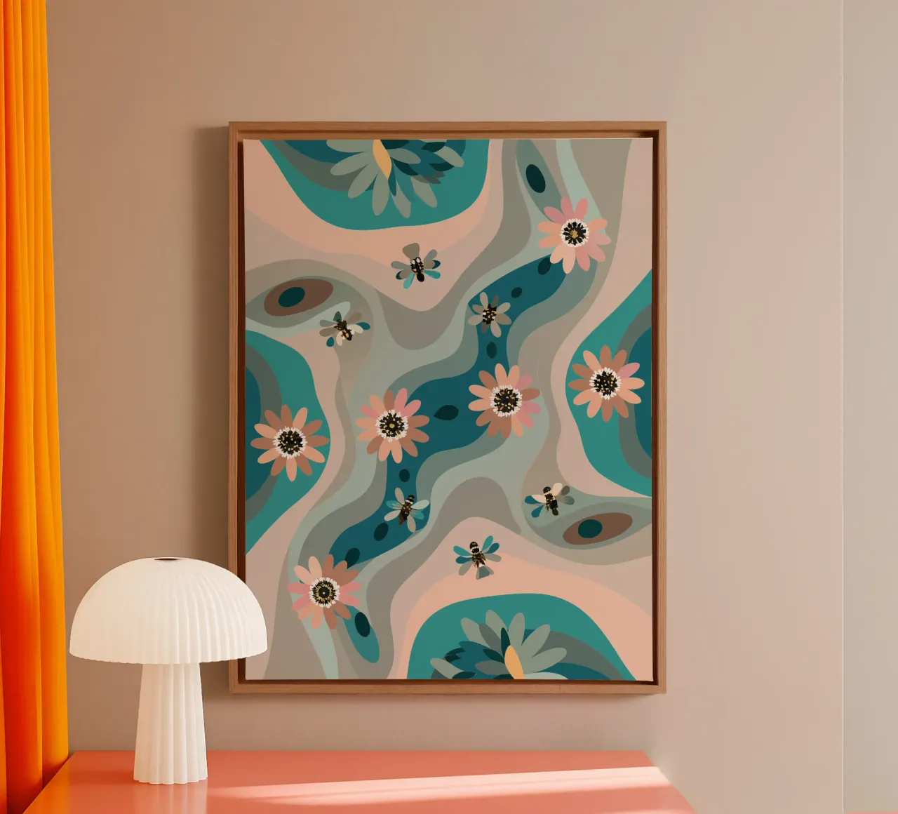 Abstract bloemenpatroon canvas met Baklijst van HAPPY SHOP