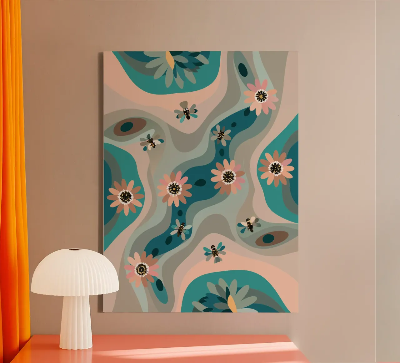 Abstract bloemenpatroon canvas met Baklijst van HAPPY SHOP