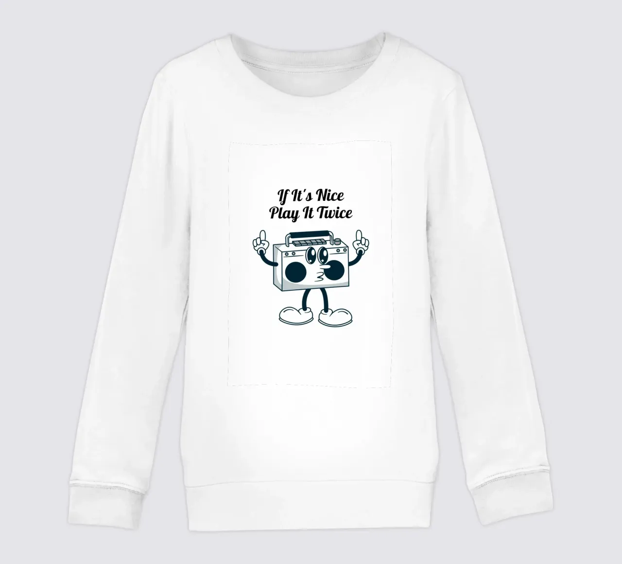 "If It's Nice Play It Twice" Retro Boombox Kunst Kinder Sweatshirt von homdeco