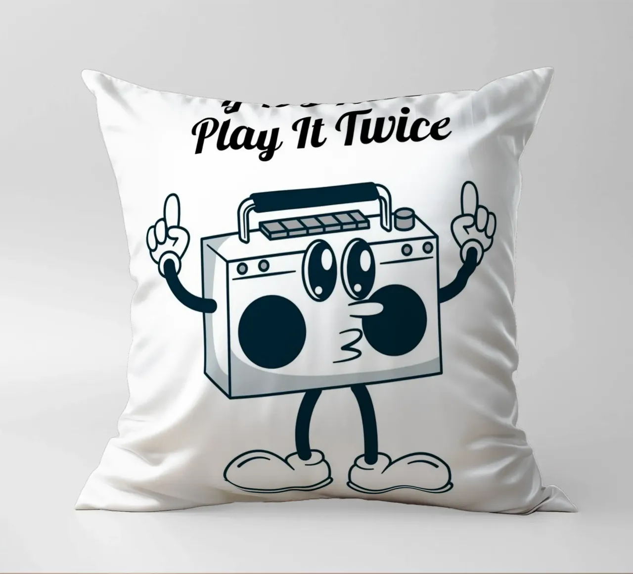 Arte retro Boombox "If It's Nice Play It Twice" (Se è bello, suonalo due volte) cuscino da homdeco