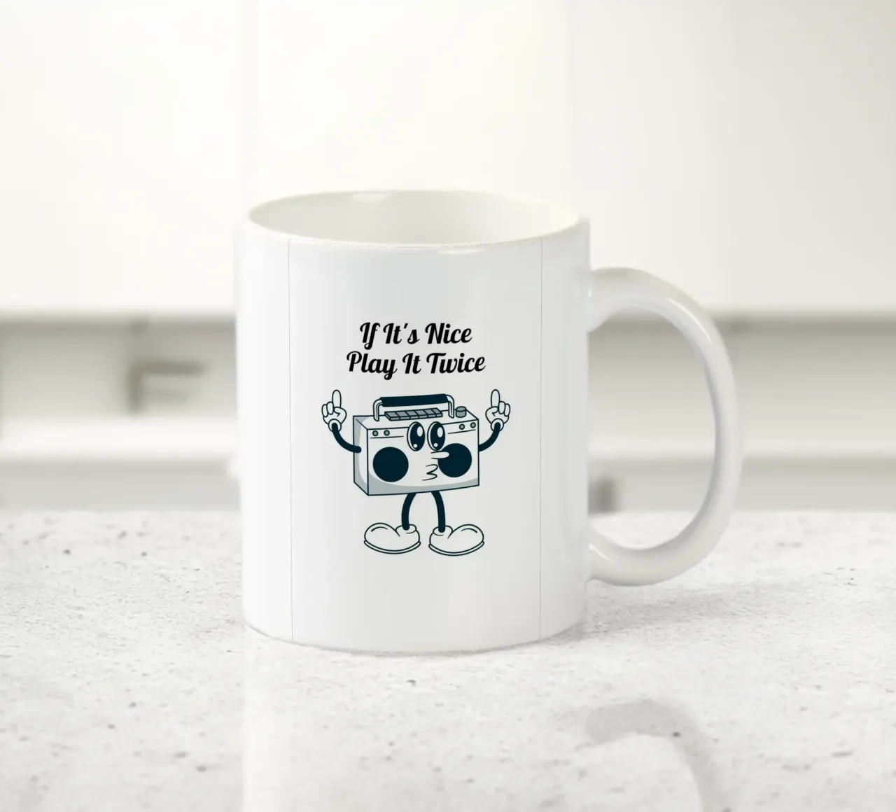"If It's Nice Play It Twice" Retro Boombox Kunst Keramik Tasse von homdeco