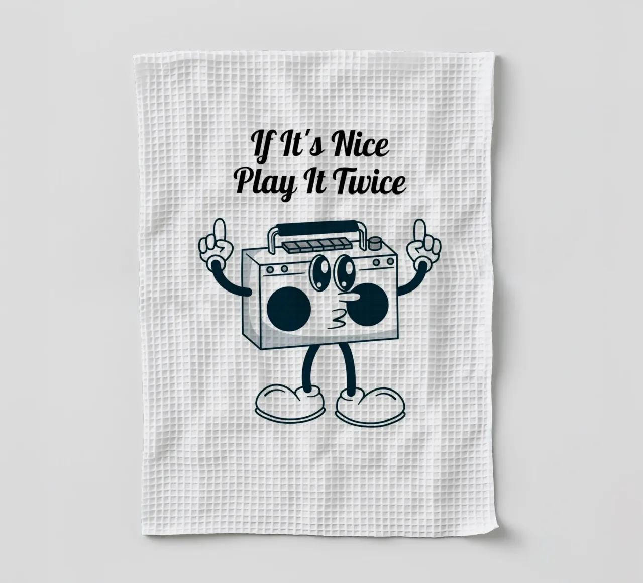 "If It's Nice Play It Twice" Retro Boombox Kunst Geschirrtuch von homdeco