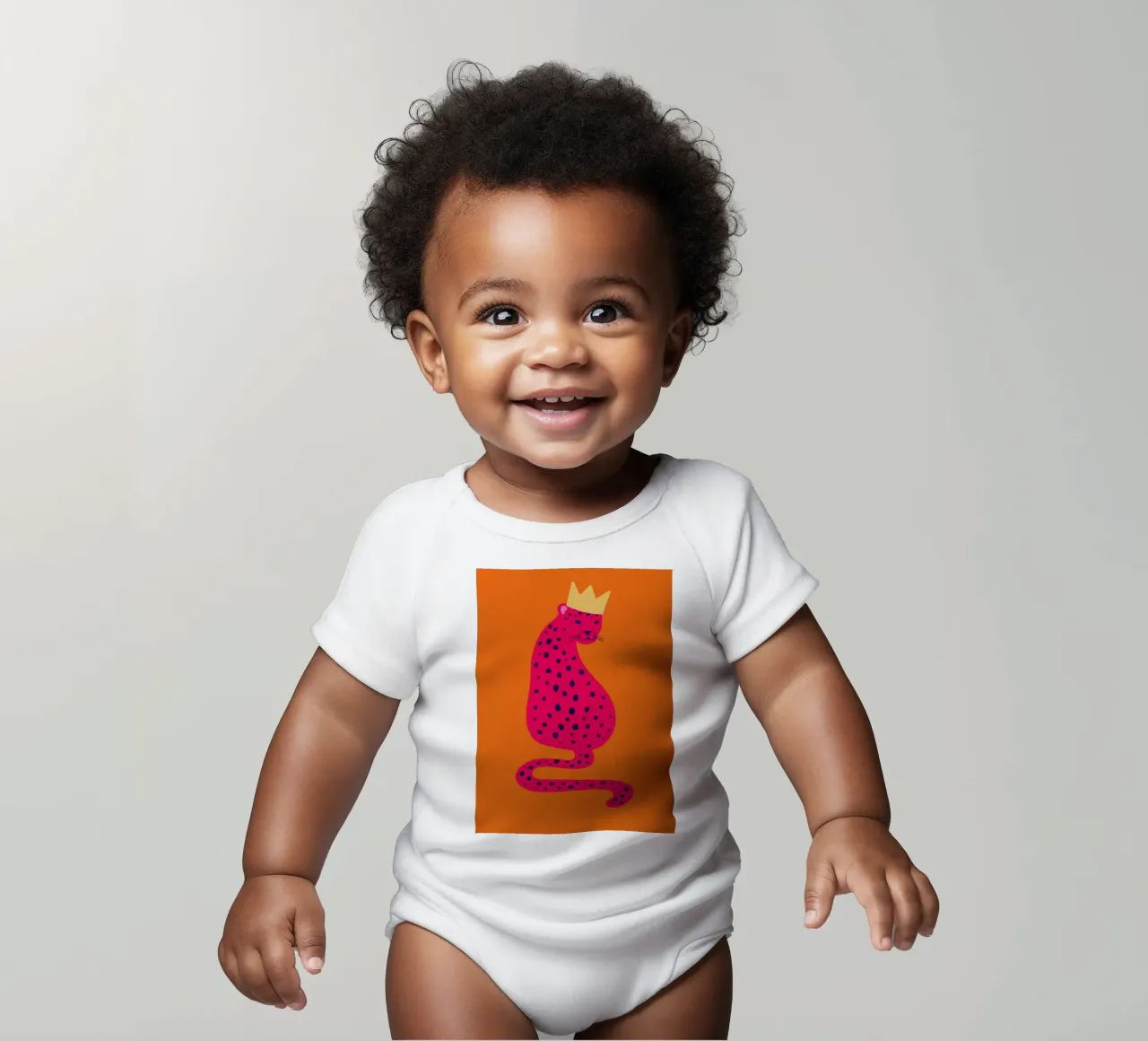 Ghepardo rosa regale con corona - Pop Art Wildness body neonato maniche corte da homdeco