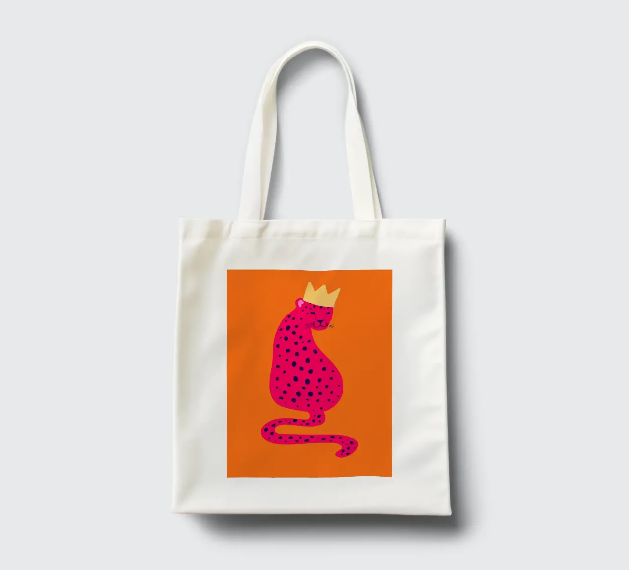 Ghepardo rosa regale con corona - Pop Art Wildness borsa in juta da homdeco