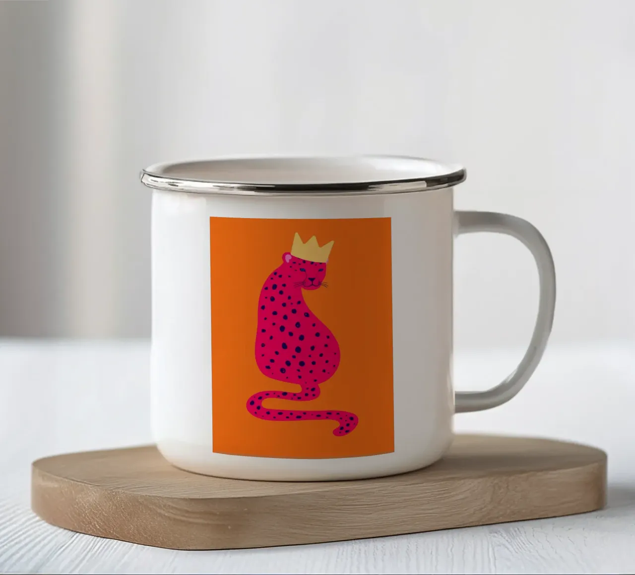 Ghepardo rosa regale con corona - Pop Art Wildness tazza in smalto da homdeco
