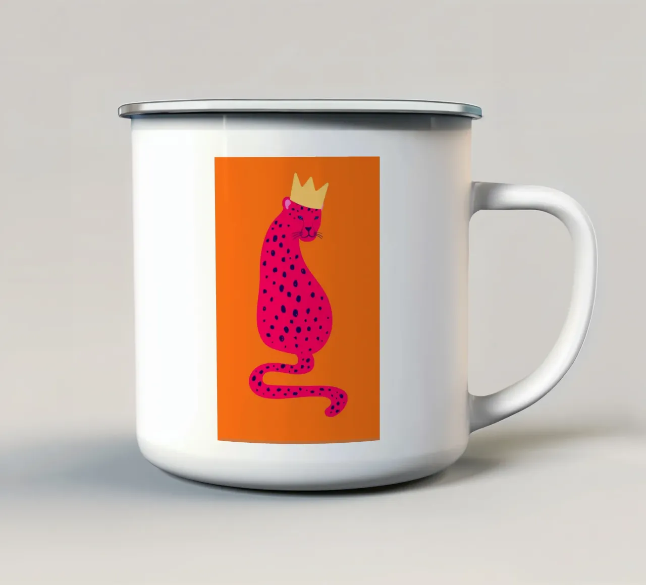 Ghepardo rosa regale con corona - Pop Art Wildness tazza in smalto da homdeco