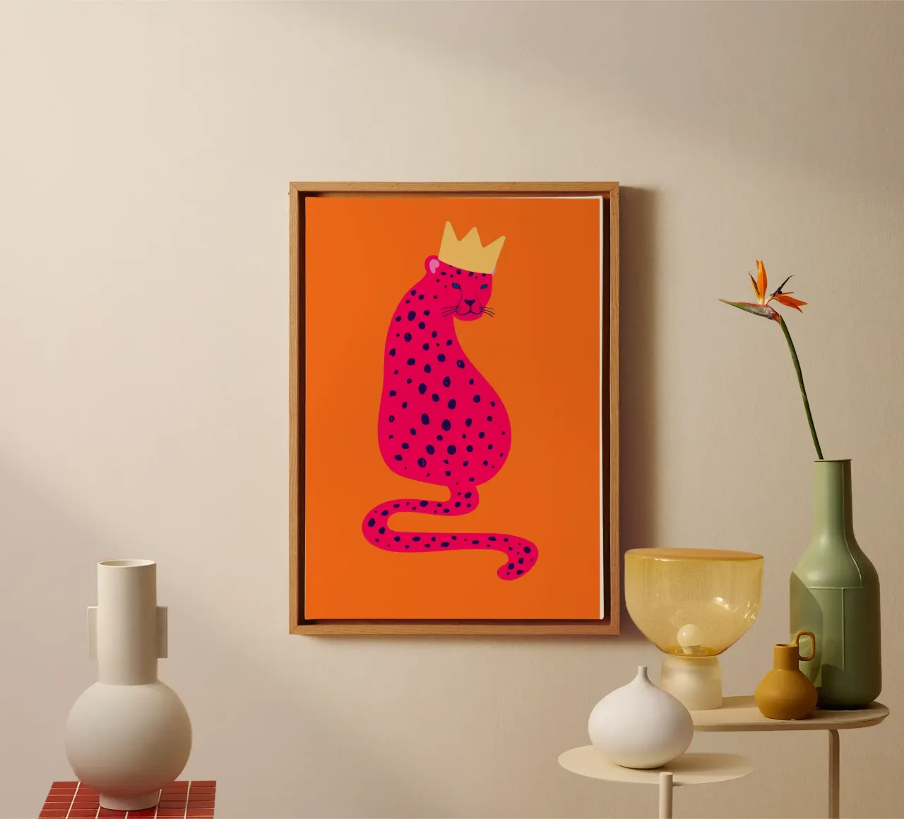 Ghepardo rosa regale con corona - Pop Art Wildness tela con Cornice a cassetta da homdeco