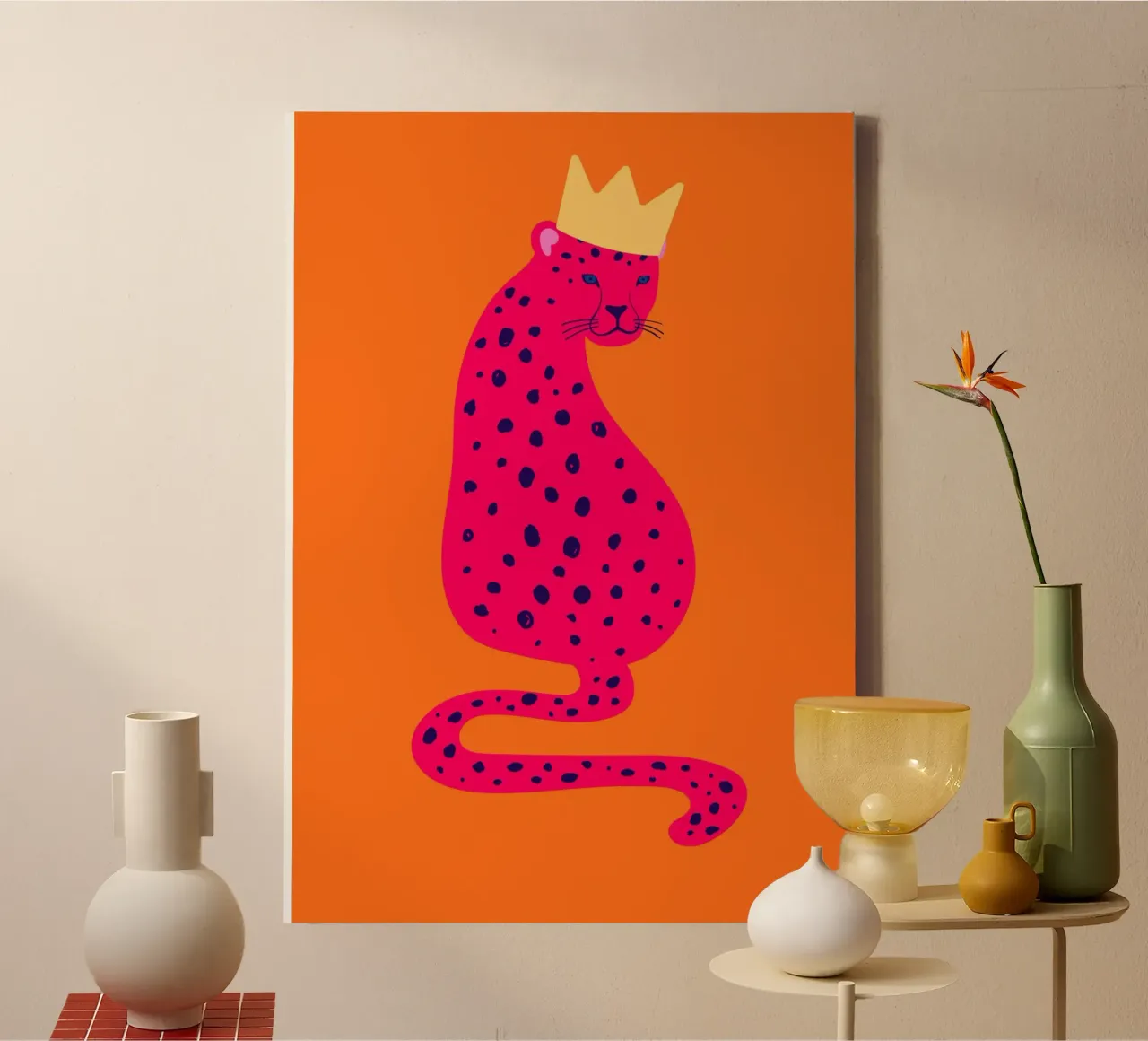 Ghepardo rosa regale con corona - Pop Art Wildness tela con Cornice a cassetta da homdeco