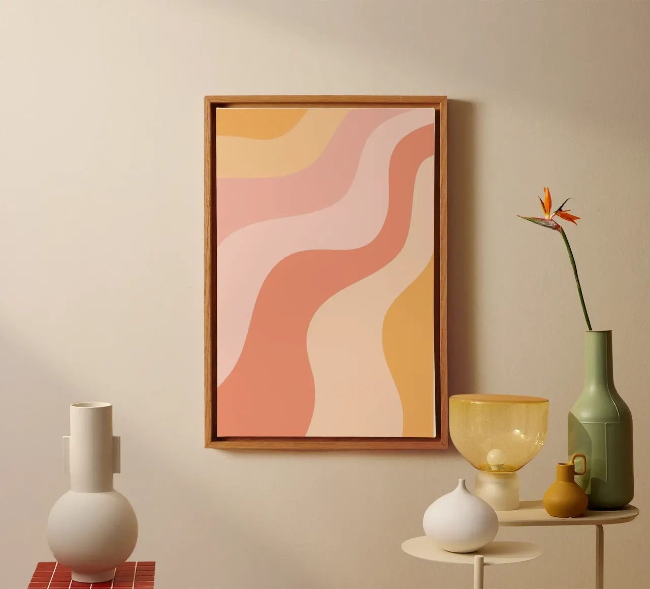 Warme Draaikolken Abstract - Perzik & Roze Golvende Esthetiek canvas met Baklijst van homdeco